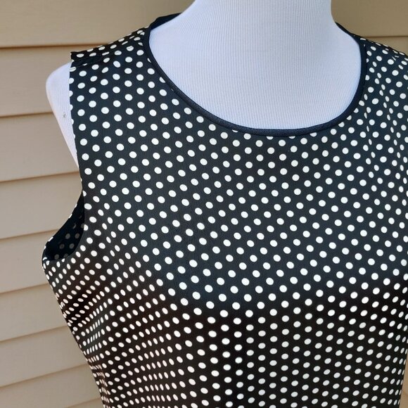 Calvin Klein Black Polka-Dot Shell Blouse Sleeveless Chiffon Trim Satin - Picture 4 of 14